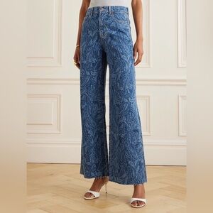 Veronica Beard Taylor Relaxed Wide Leg High Rise Atlantic Blue Paisley Jeans 30